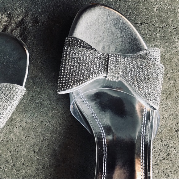 Italina Shoes - 1 left! Italina Silver Bow Rhinestone Mule Heel 7